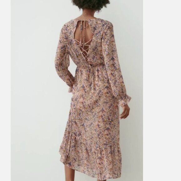 Zara Floral Backless Midi Dress, Size large nwt - Picture 4 of 9